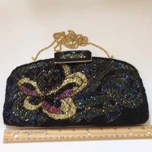 Beaded Freeform Colorful Evening Bag, metal frame w/ strap